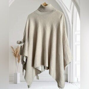 Club Monaco Cashmere Angora Wool Poncho Elegant Turtleneck with Side Bow